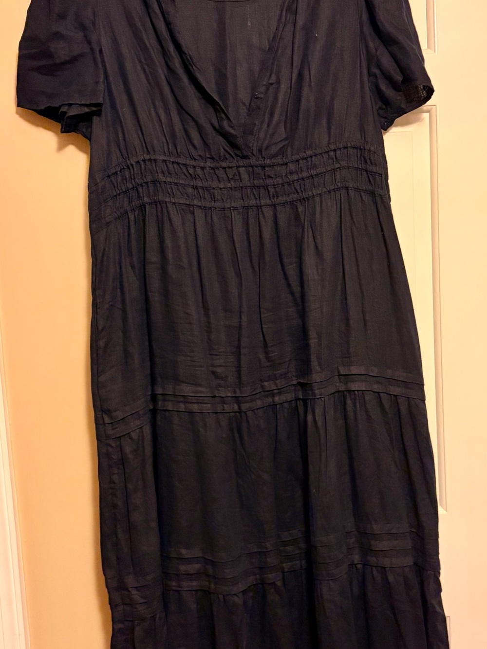 Quince 100% European Linen Tiered Maxi Dress Deep Navy XL - Picture 2 of 2